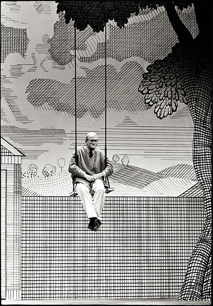 David Hockney on the set of The Rakes Progress Opera, which he d